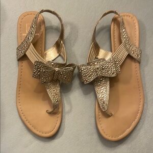 Material Girl Gold Thong Sandals with Slingback